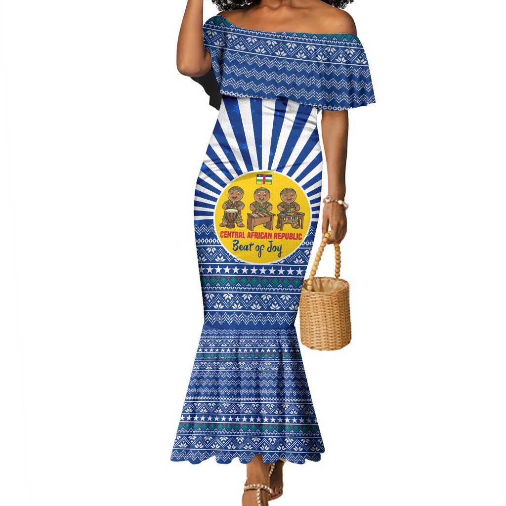 Central African Republic Christmas Mermaid Dress Drumming Beat of Joy Tribal Pattern and Snowflakes - African Pride