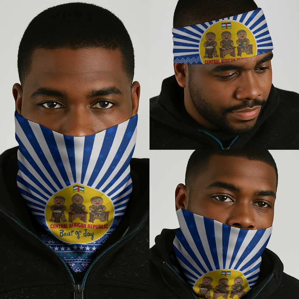 Central African Republic Christmas Neck Gaiter Drumming Beat of Joy Tribal Pattern and Snowflakes - African Pride
