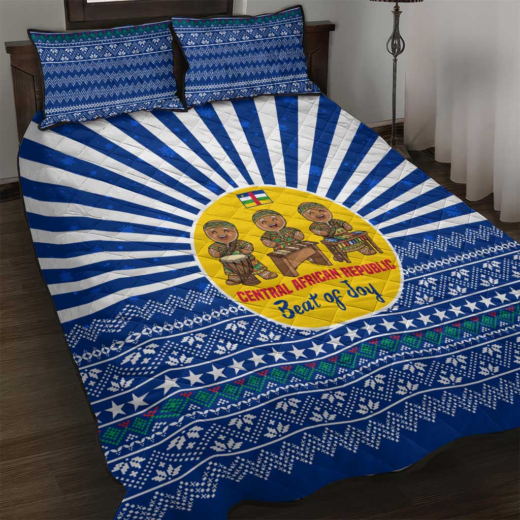 Central African Republic Christmas Quilt Bed Set Drumming Beat of Joy Tribal Pattern and Snowflakes - African Pride
