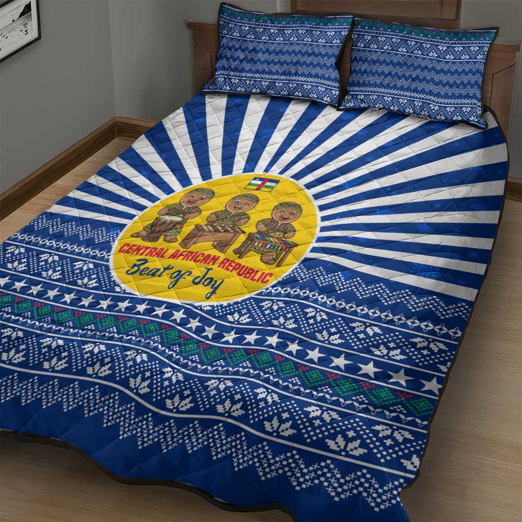 Central African Republic Christmas Quilt Bed Set Drumming Beat of Joy Tribal Pattern and Snowflakes - African Pride