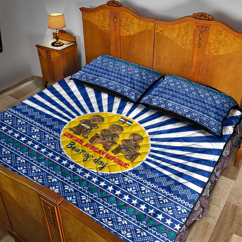 Central African Republic Christmas Quilt Bed Set Drumming Beat of Joy Tribal Pattern and Snowflakes - African Pride