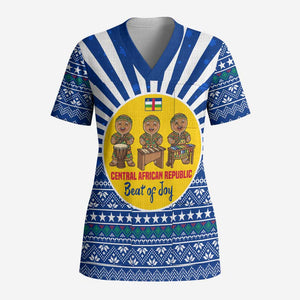 Central African Republic Christmas Scrub Top Drumming Beat of Joy Tribal Pattern and Snowflakes - African Pride