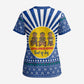 Central African Republic Christmas Scrub Top Drumming Beat of Joy Tribal Pattern and Snowflakes - African Pride