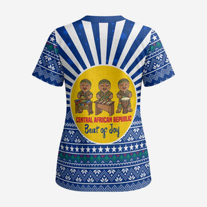 Central African Republic Christmas Scrub Top Drumming Beat of Joy Tribal Pattern and Snowflakes - African Pride
