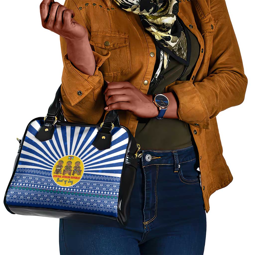 Central African Republic Christmas Shoulder Handbag Drumming Beat of Joy Tribal Pattern and Snowflakes - African Pride