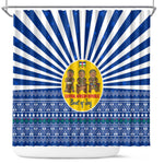 Central African Republic Christmas Shower Curtain Drumming Beat of Joy Tribal Pattern and Snowflakes - African Pride