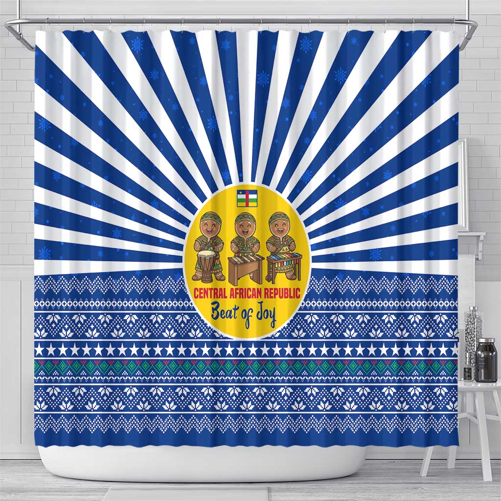 Central African Republic Christmas Shower Curtain Drumming Beat of Joy Tribal Pattern and Snowflakes - African Pride