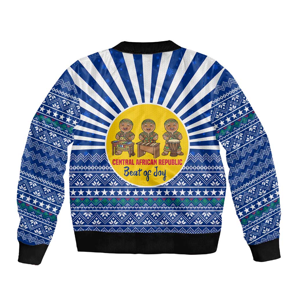 Central African Republic Christmas Sleeve Zip Bomber Jacket Drumming Beat of Joy Tribal Pattern and Snowflakes - African Pride