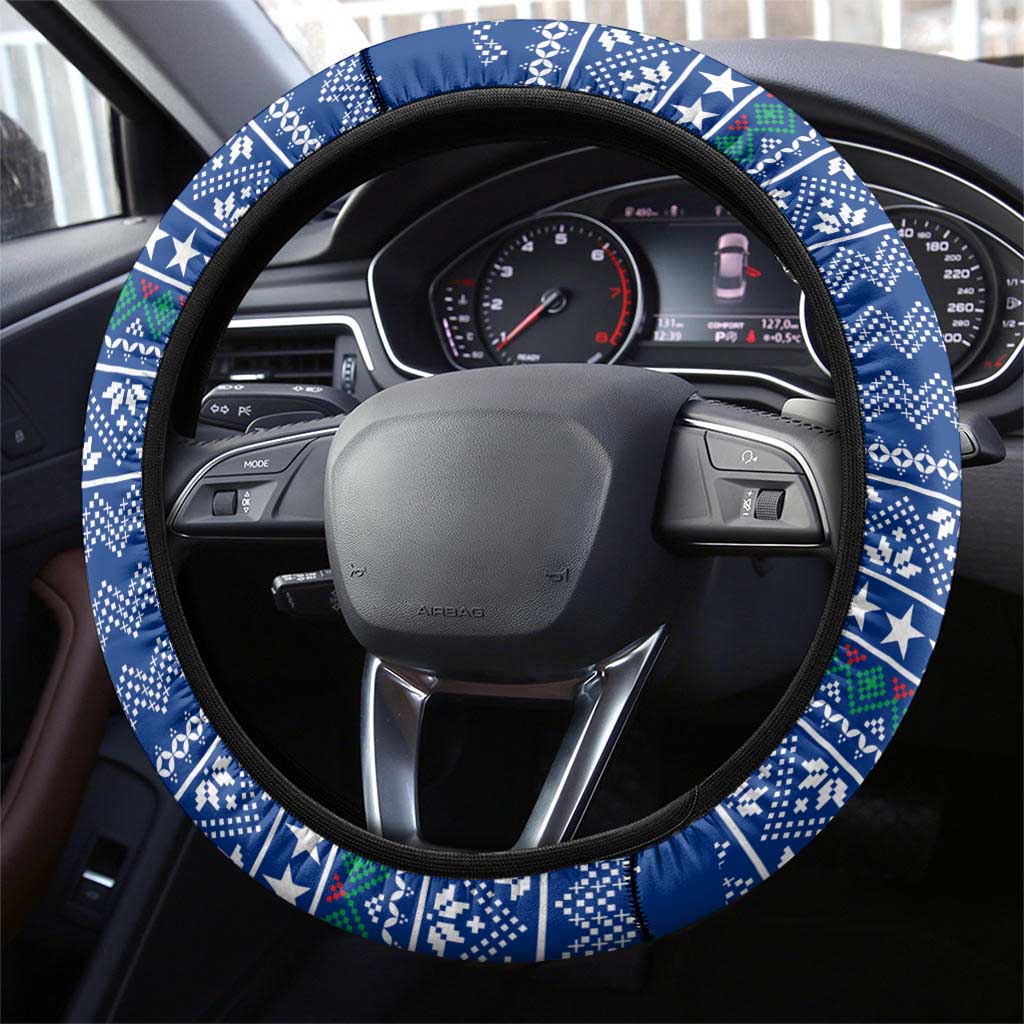 Central African Republic Christmas Steering Wheel Cover Drumming Beat of Joy Tribal Pattern and Snowflakes - African Pride