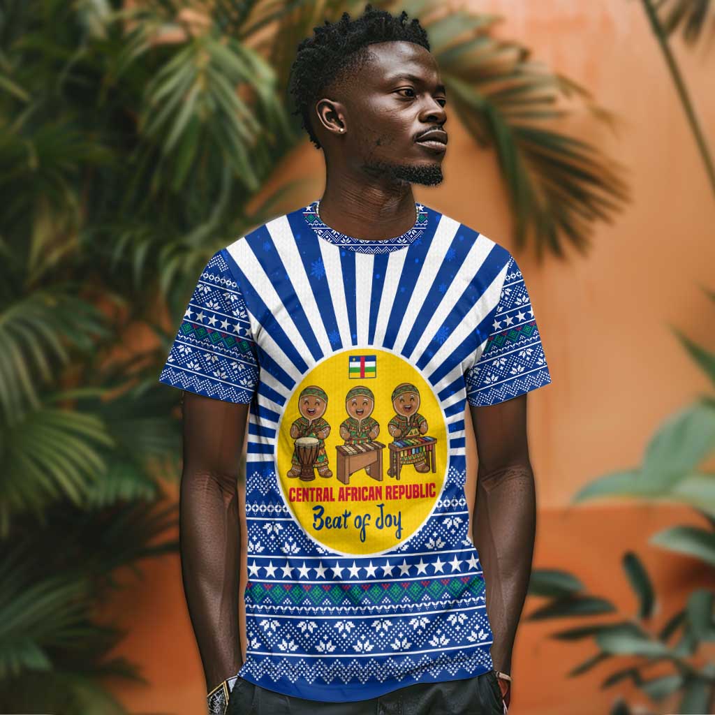 Central African Republic Christmas T shirt Drumming Beat of Joy Tribal Pattern and Snowflakes - African Pride
