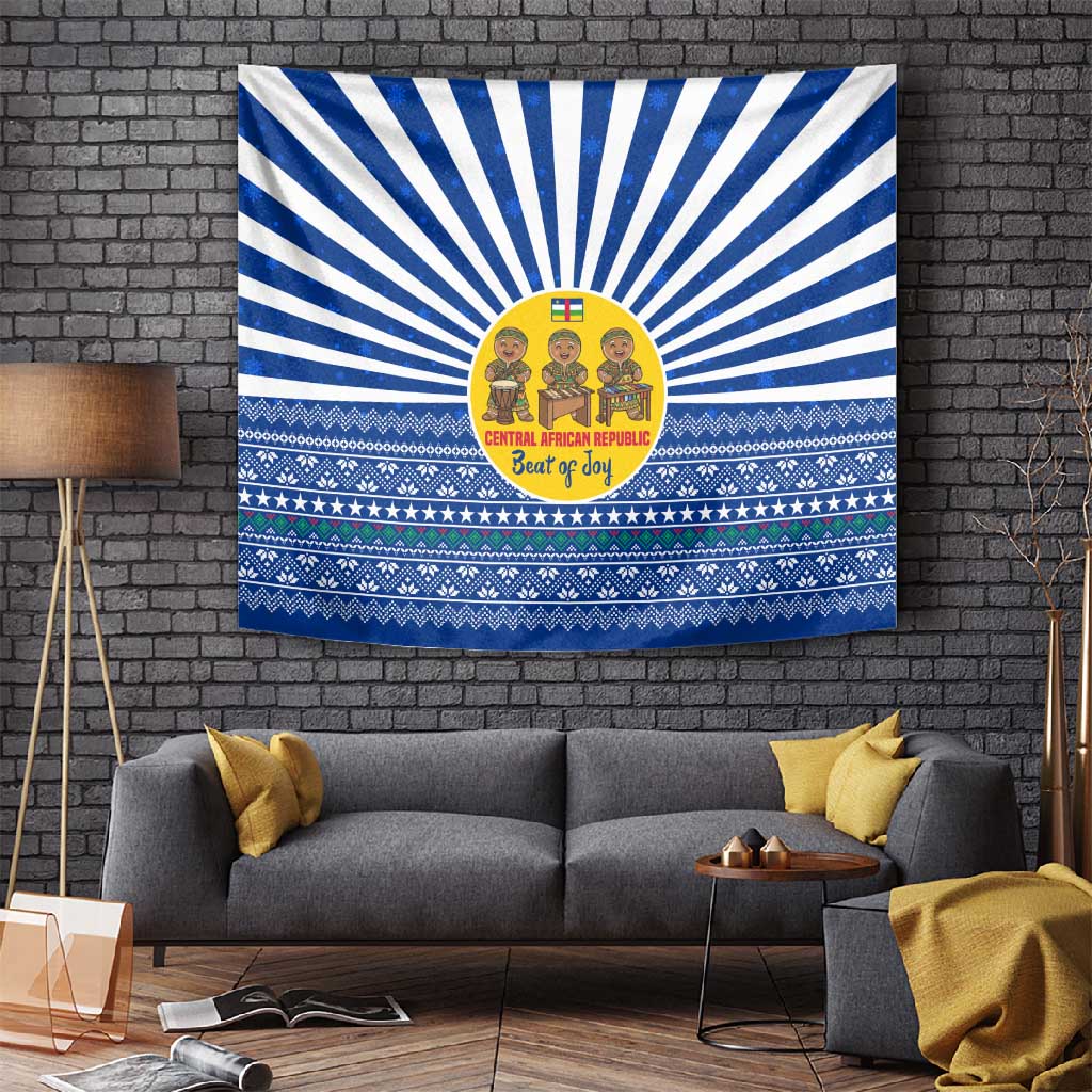 Central African Republic Christmas Tapestry Drumming Beat of Joy Tribal Pattern and Snowflakes - African Pride