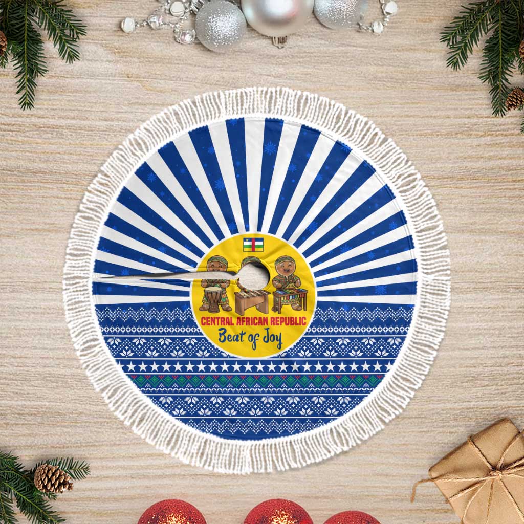 Central African Republic Christmas Tree Skirt Drumming Beat of Joy Tribal Pattern and Snowflakes - African Pride