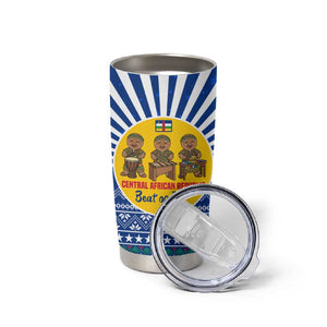 Central African Republic Christmas Tumbler Cup Drumming Beat of Joy Tribal Pattern and Snowflakes - African Pride