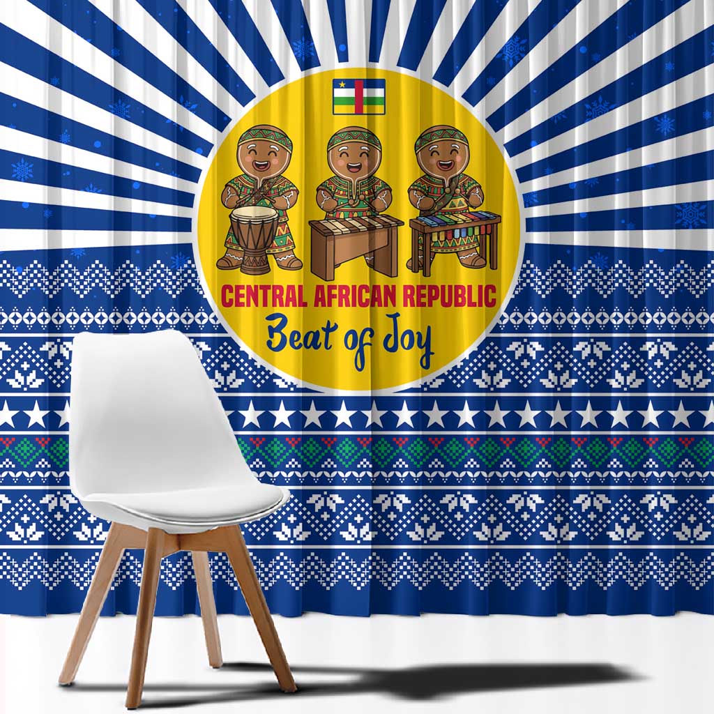 Central African Republic Christmas Window Curtain Drumming Beat of Joy Tribal Pattern and Snowflakes - African Pride