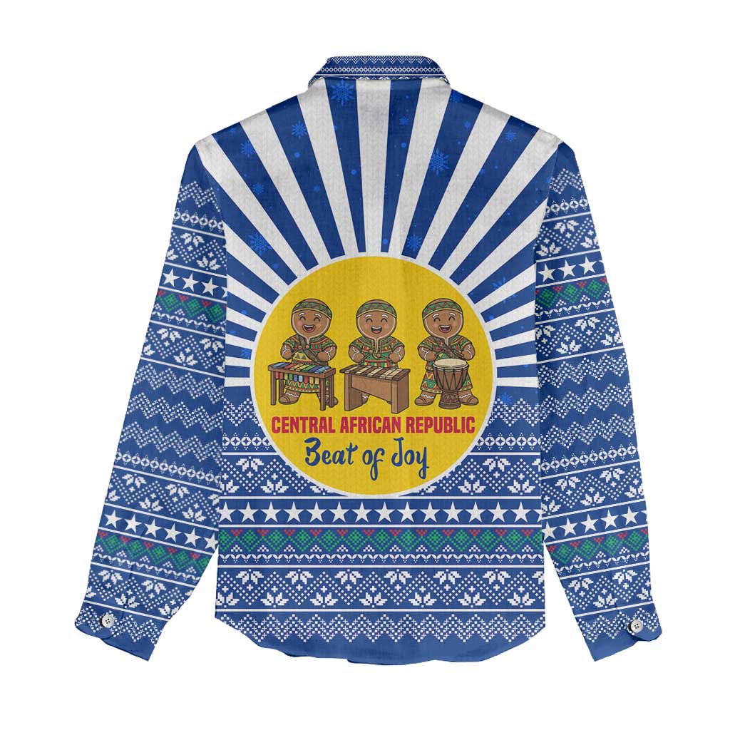 Central African Republic Christmas Women Casual Shirt Drumming Beat of Joy Tribal Pattern and Snowflakes - African Pride