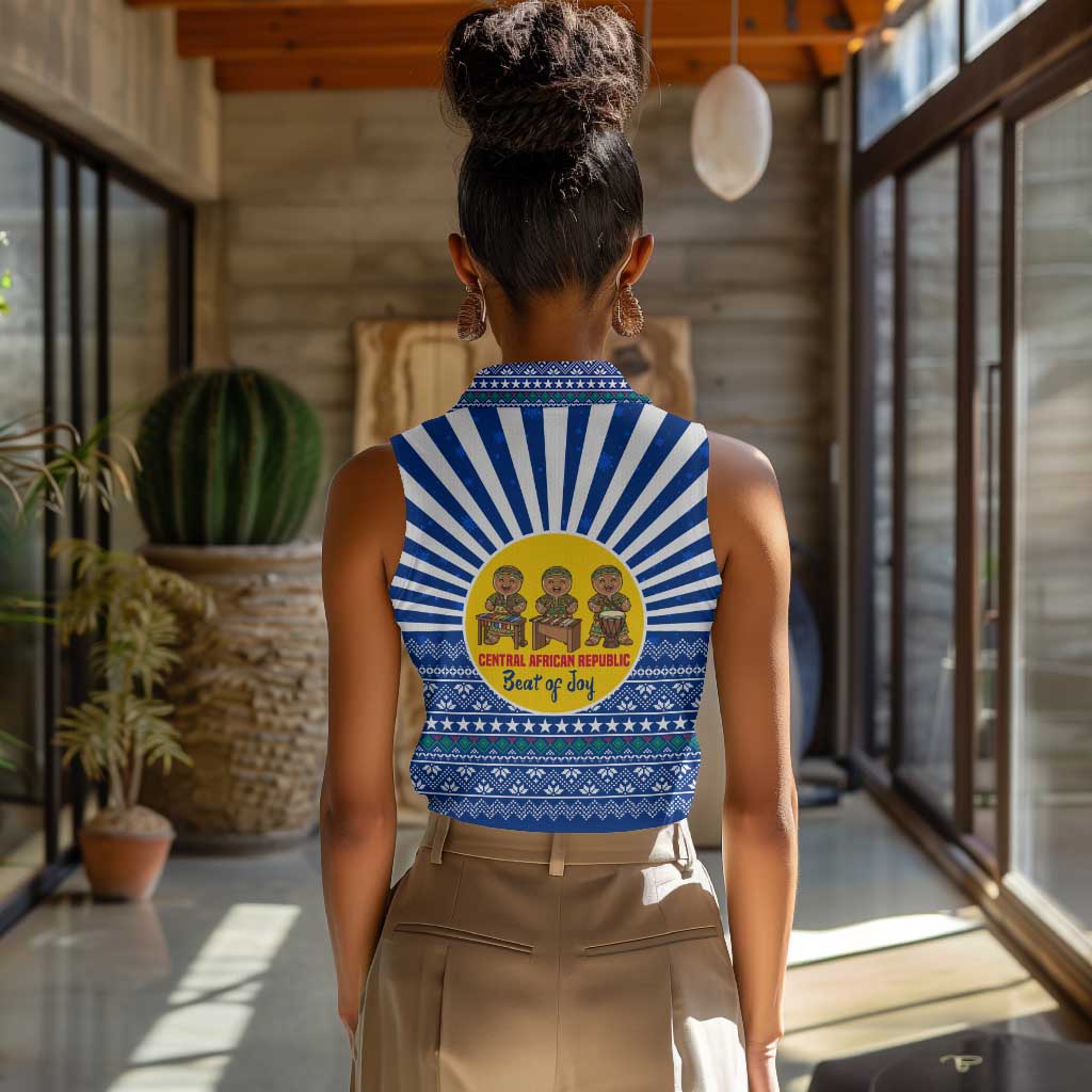 Central African Republic Christmas Women Sleeveless Polo Shirt Drumming Beat of Joy Tribal Pattern and Snowflakes - African Pride