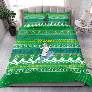 Comoros Christmas Bedding Set Santa Riding Dolphin Ocean Waves Crescent Moon - African Pride