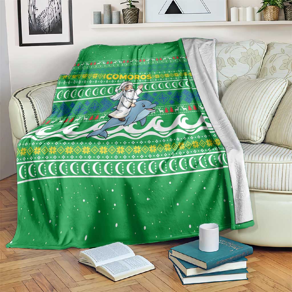 Comoros Christmas Blanket Santa Riding Dolphin Ocean Waves Crescent Moon - African Pride
