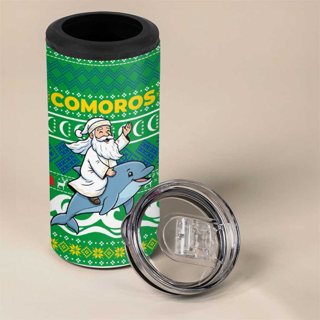 Comoros Christmas 4 in 1 Can Cooler Tumbler Santa Riding Dolphin Ocean Waves Crescent Moon - African Pride