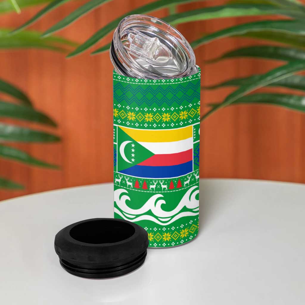 Comoros Christmas 4 in 1 Can Cooler Tumbler Santa Riding Dolphin Ocean Waves Crescent Moon - African Pride