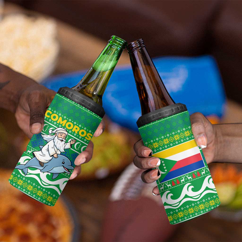 Comoros Christmas 4 in 1 Can Cooler Tumbler Santa Riding Dolphin Ocean Waves Crescent Moon - African Pride