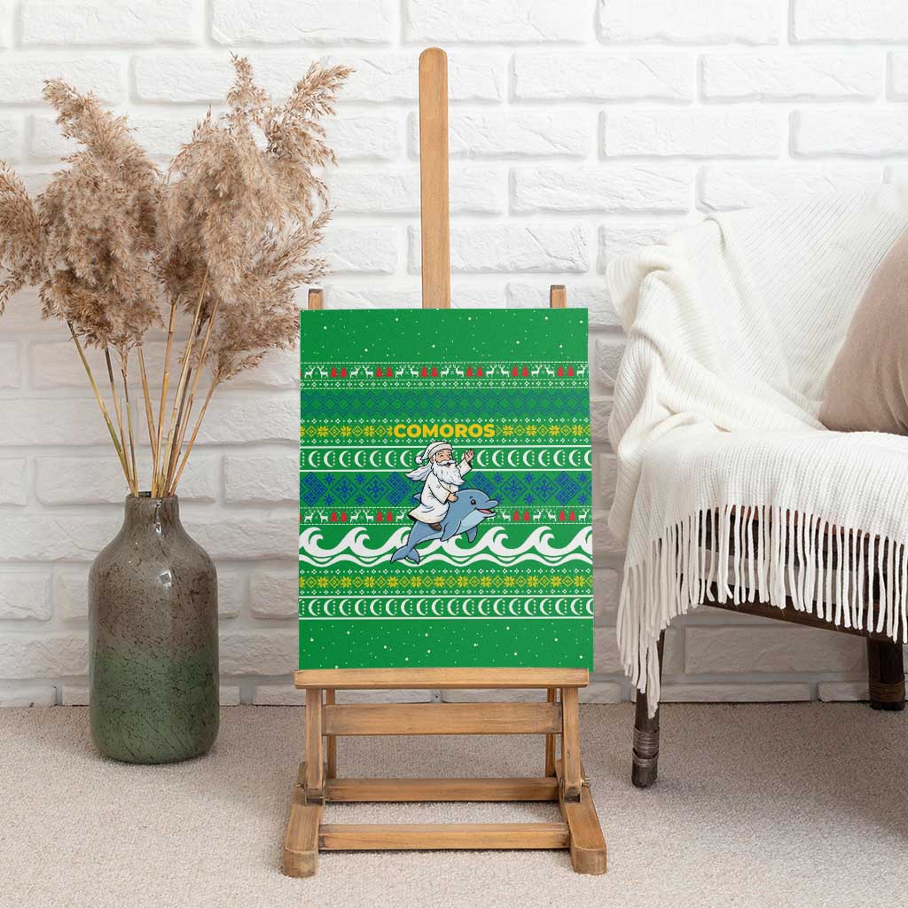 Comoros Christmas Canvas Wall Art Santa Riding Dolphin Ocean Waves Crescent Moon - African Pride