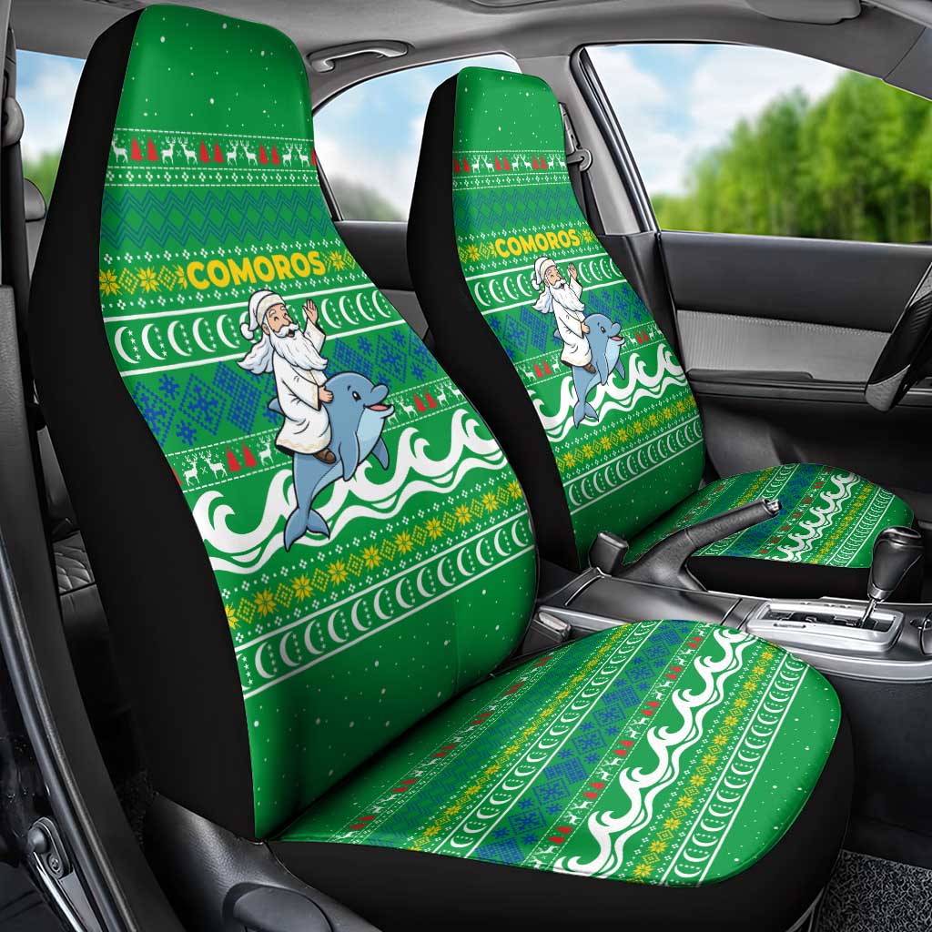 Comoros Christmas Car Seat Cover Santa Riding Dolphin Ocean Waves Crescent Moon - African Pride