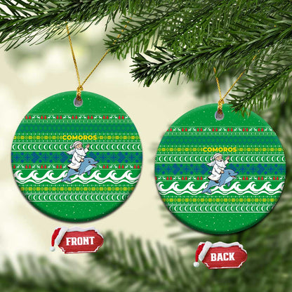 Comoros Christmas Ceramic Ornament Santa Riding Dolphin Ocean Waves Crescent Moon - African Pride