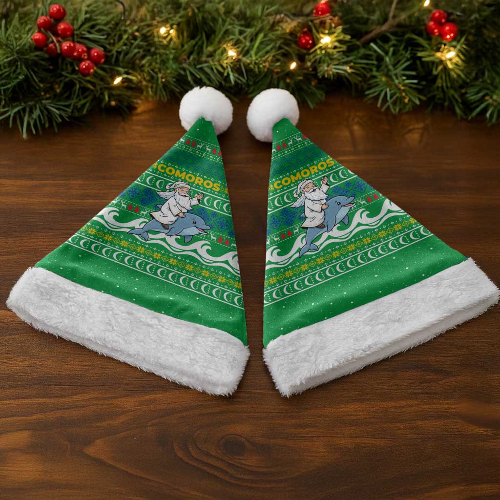 Comoros Christmas Santa Hat Santa Riding Dolphin Ocean Waves Crescent Moon - African Pride