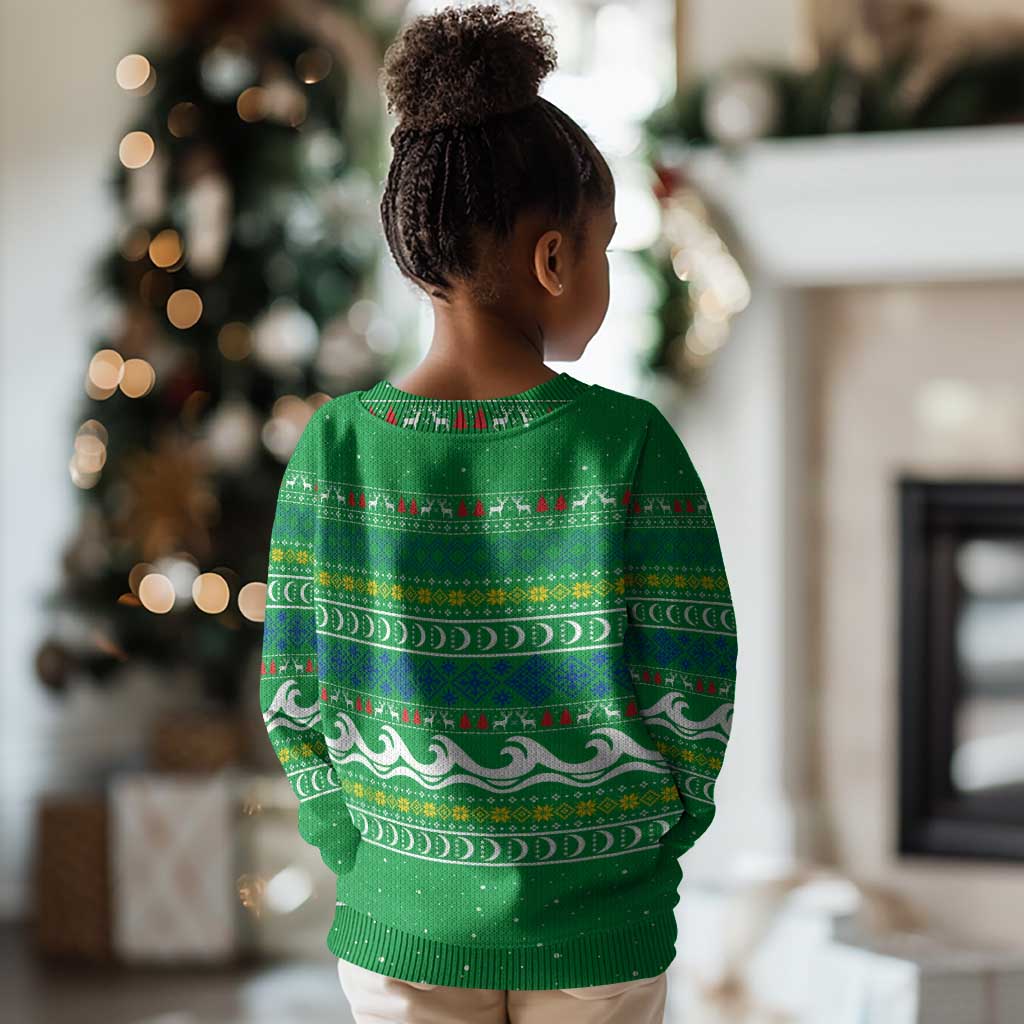 Comoros Christmas Kid Ugly Christmas Sweater Santa Riding Dolphin Ocean Waves Crescent Moon - African Pride