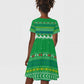 Comoros Christmas Kid Short Sleeve Dress Santa Riding Dolphin Ocean Waves Crescent Moon - African Pride