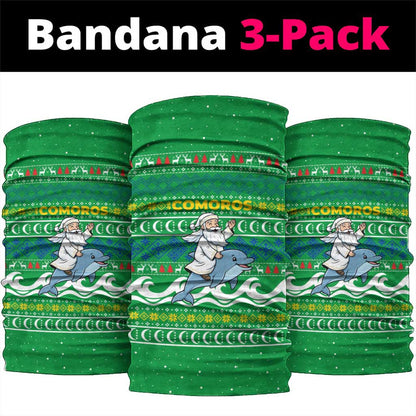 Comoros Christmas Neck Gaiter Santa Riding Dolphin Ocean Waves Crescent Moon - African Pride