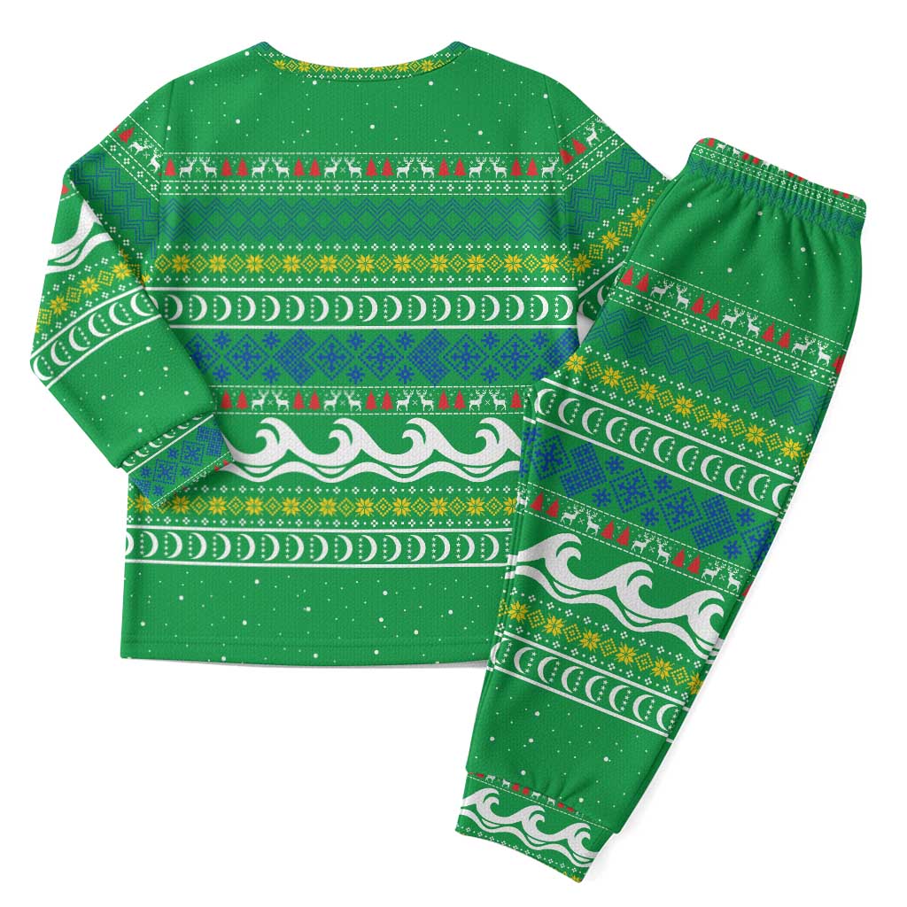 Comoros Christmas Pajama Set Santa Riding Dolphin Ocean Waves Crescent Moon - African Pride