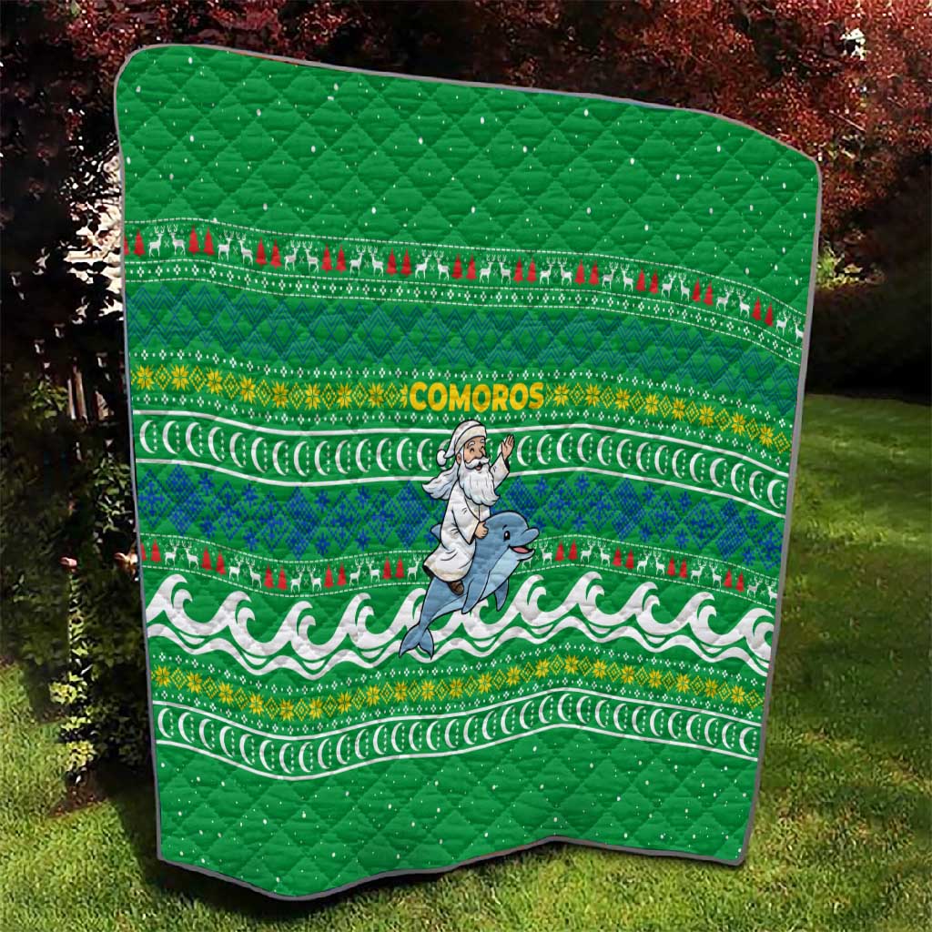 Comoros Christmas Quilt Santa Riding Dolphin Ocean Waves Crescent Moon - African Pride