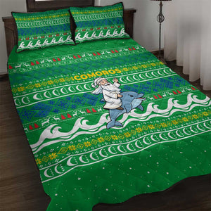 Comoros Christmas Quilt Bed Set Santa Riding Dolphin Ocean Waves Crescent Moon - African Pride