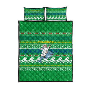 Comoros Christmas Quilt Bed Set Santa Riding Dolphin Ocean Waves Crescent Moon - African Pride
