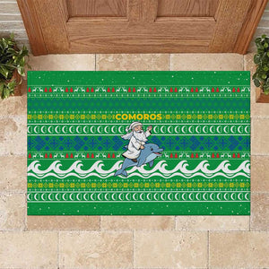 Comoros Christmas Rubber Doormat Santa Riding Dolphin Ocean Waves Crescent Moon - African Pride