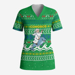 Comoros Christmas Scrub Top Santa Riding Dolphin Ocean Waves Crescent Moon - African Pride