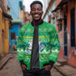 Comoros Christmas Sleeve Zip Bomber Jacket Santa Riding Dolphin Ocean Waves Crescent Moon - African Pride