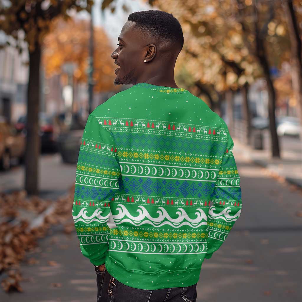 Comoros Christmas Sweatshirt Santa Riding Dolphin Ocean Waves Crescent Moon - African Pride