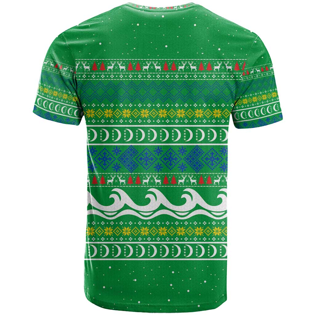 Comoros Christmas T shirt Santa Riding Dolphin Ocean Waves Crescent Moon - African Pride