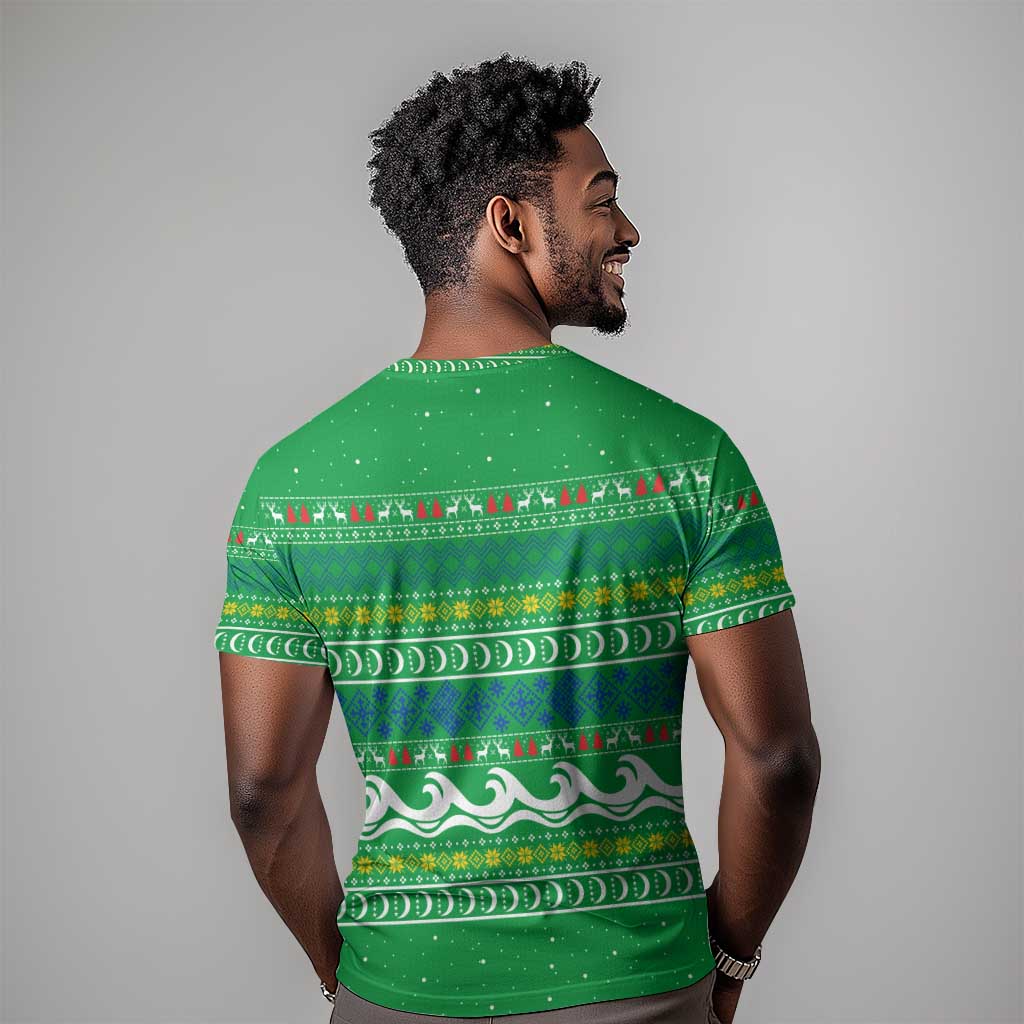 Comoros Christmas T shirt Santa Riding Dolphin Ocean Waves Crescent Moon - African Pride