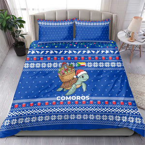 Comoros Christmas Bedding Set Santa Turtle Gifts Snowflakes and Ocean Blue - African Pride