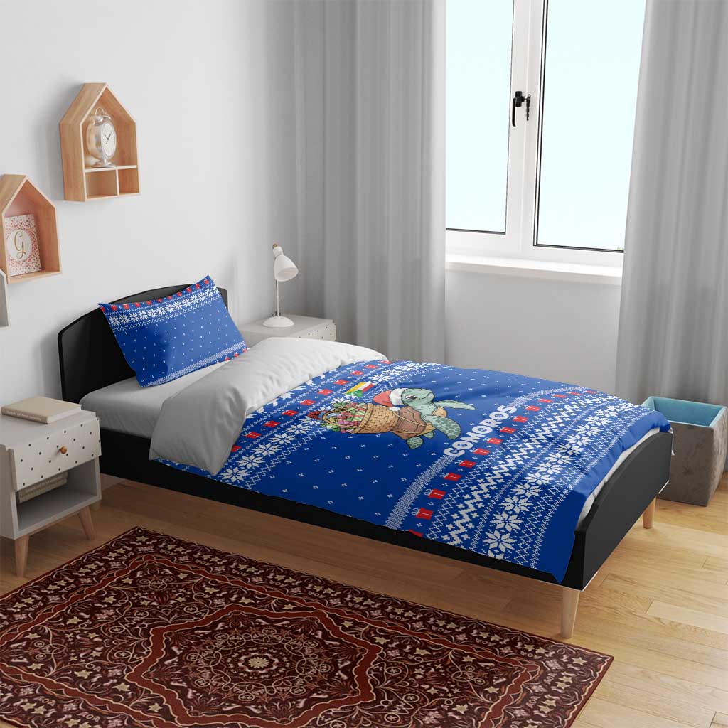 Comoros Christmas Bedding Set Santa Turtle Gifts Snowflakes and Ocean Blue - African Pride