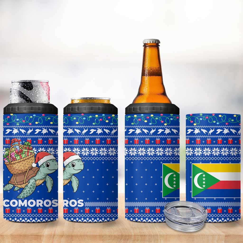 Comoros Christmas 4 in 1 Can Cooler Tumbler Santa Turtle Gifts Snowflakes and Ocean Blue - African Pride