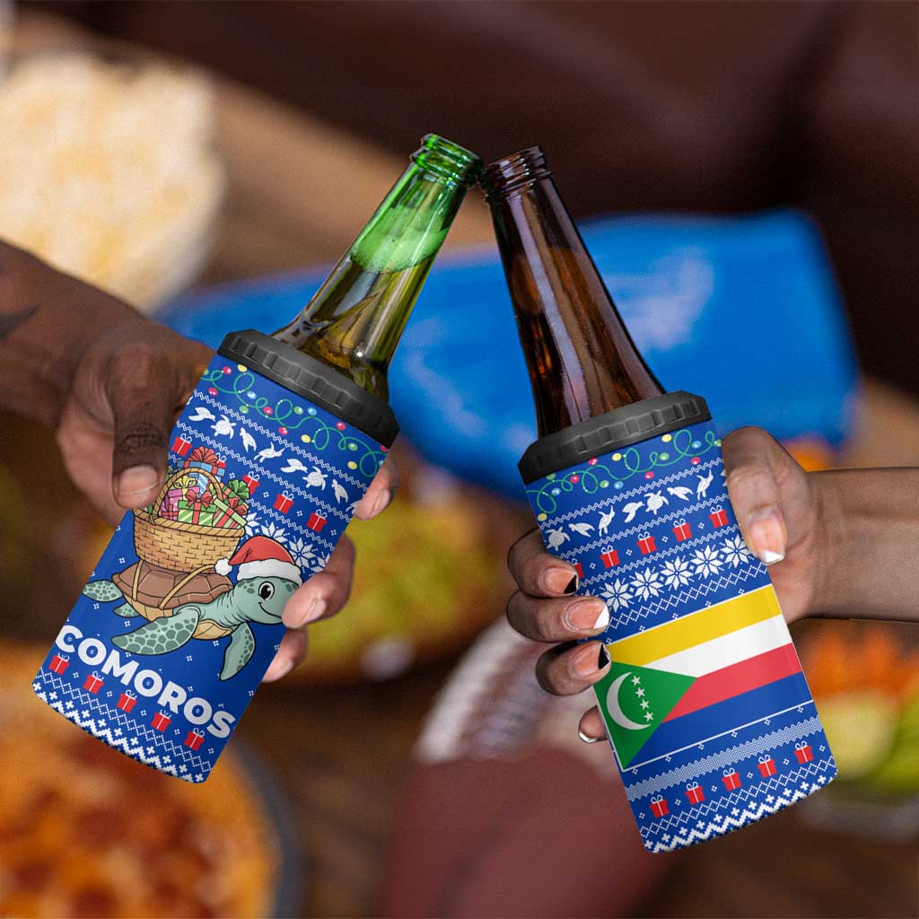 Comoros Christmas 4 in 1 Can Cooler Tumbler Santa Turtle Gifts Snowflakes and Ocean Blue - African Pride