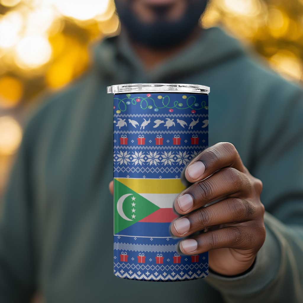 Comoros Christmas 4 in 1 Can Cooler Tumbler Santa Turtle Gifts Snowflakes and Ocean Blue - African Pride