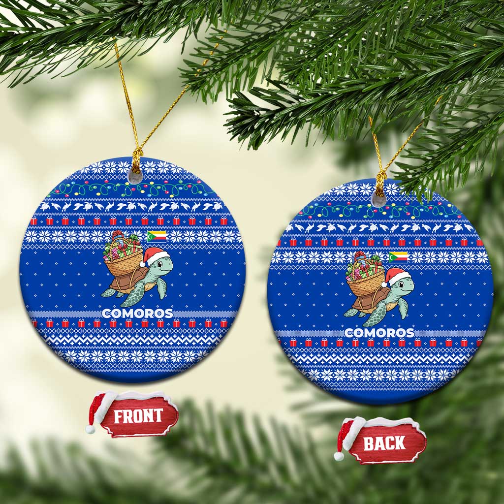 Comoros Christmas Ceramic Ornament Santa Turtle Gifts Snowflakes and Ocean Blue - African Pride