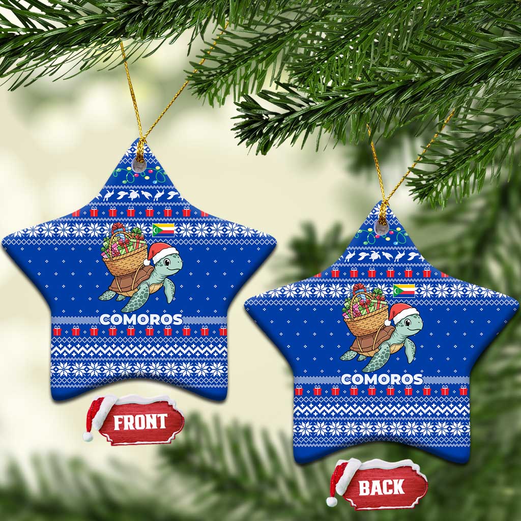 Comoros Christmas Ceramic Ornament Santa Turtle Gifts Snowflakes and Ocean Blue - African Pride