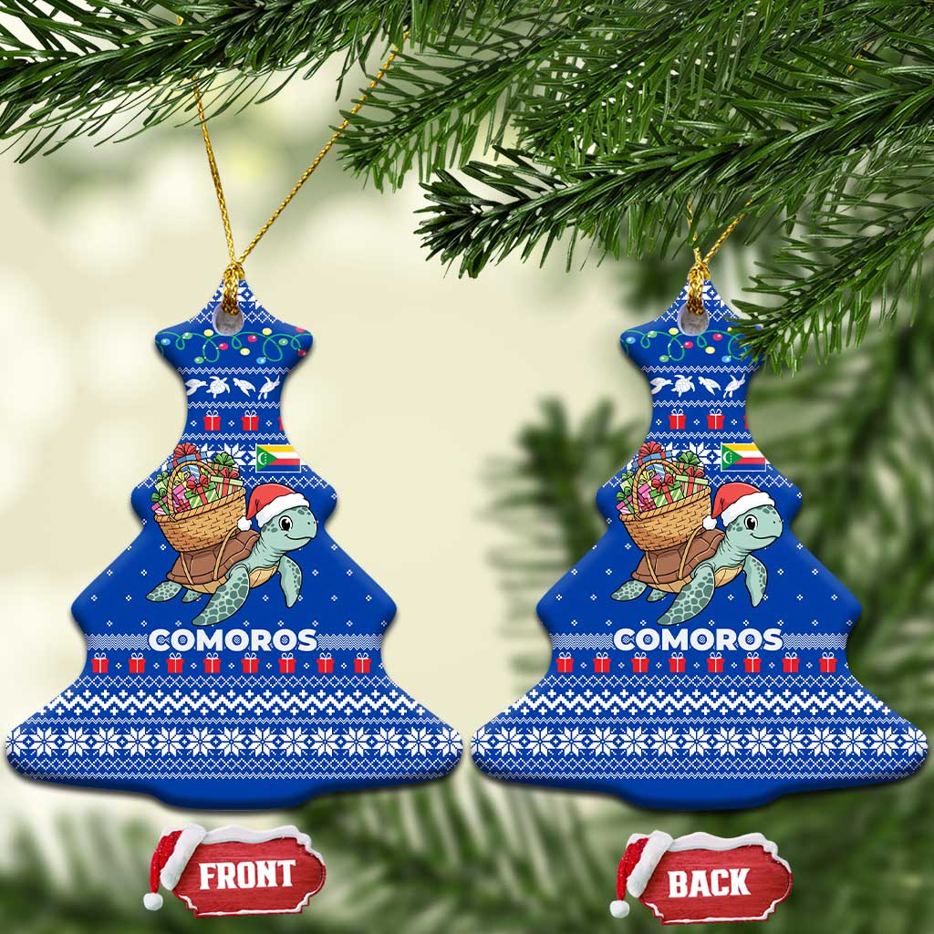 Comoros Christmas Ceramic Ornament Santa Turtle Gifts Snowflakes and Ocean Blue - African Pride